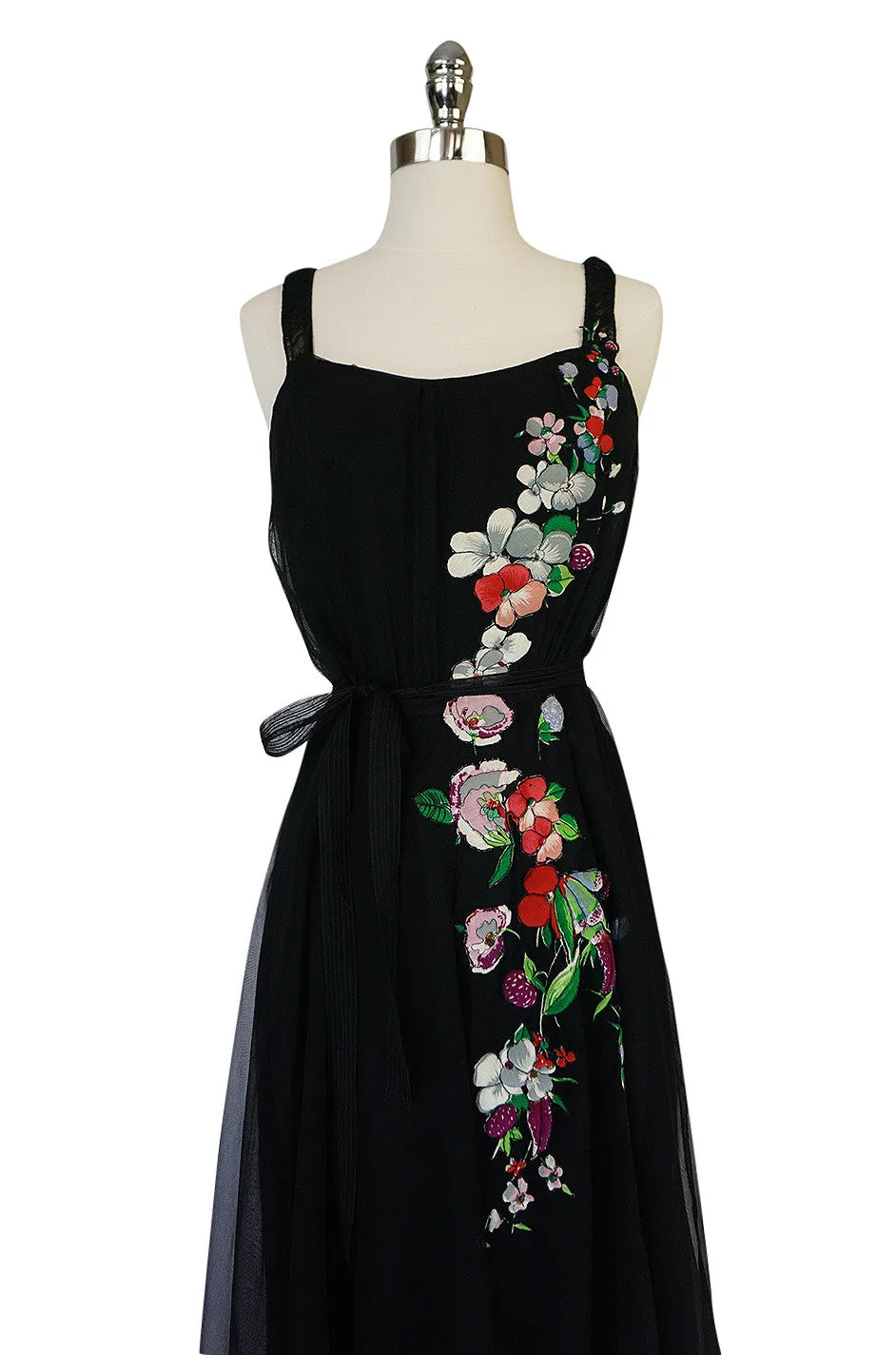 1930s Fashion Originators Guild Floral Applique Silk Dress