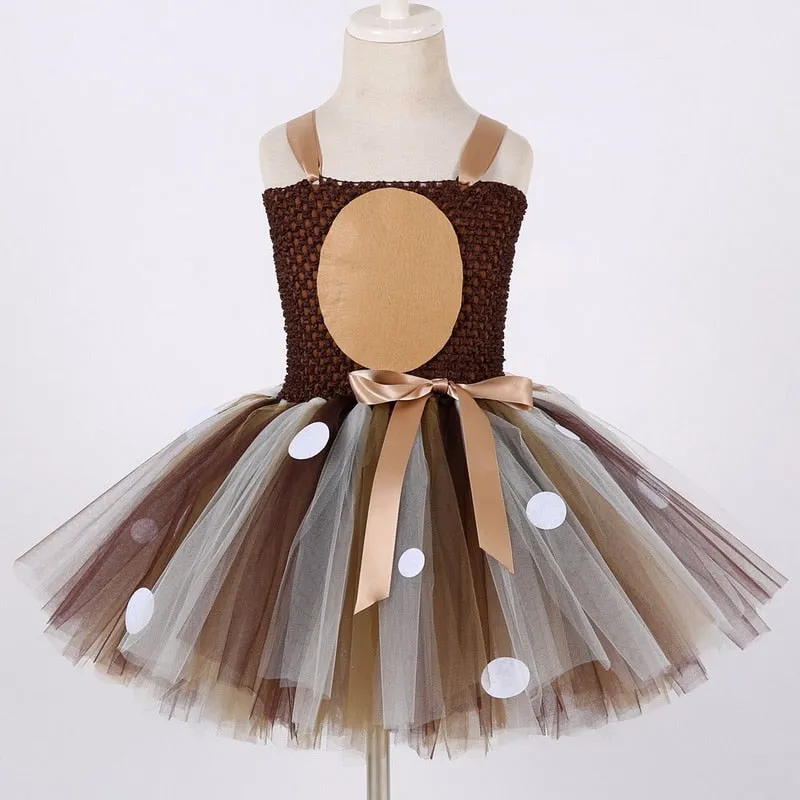 2-8 Years Little Girls Eve Xmas Dress up Party Dresses Kids Deer Animal Tutu Dress with Headband