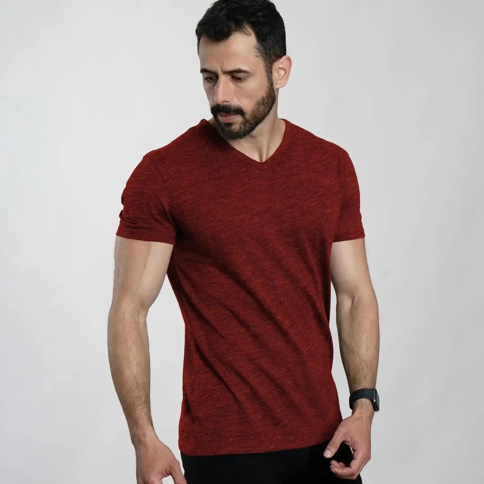 9 Pack - Men's Alpaca Wool V-Neck T-Shirts: 160 Ultralight