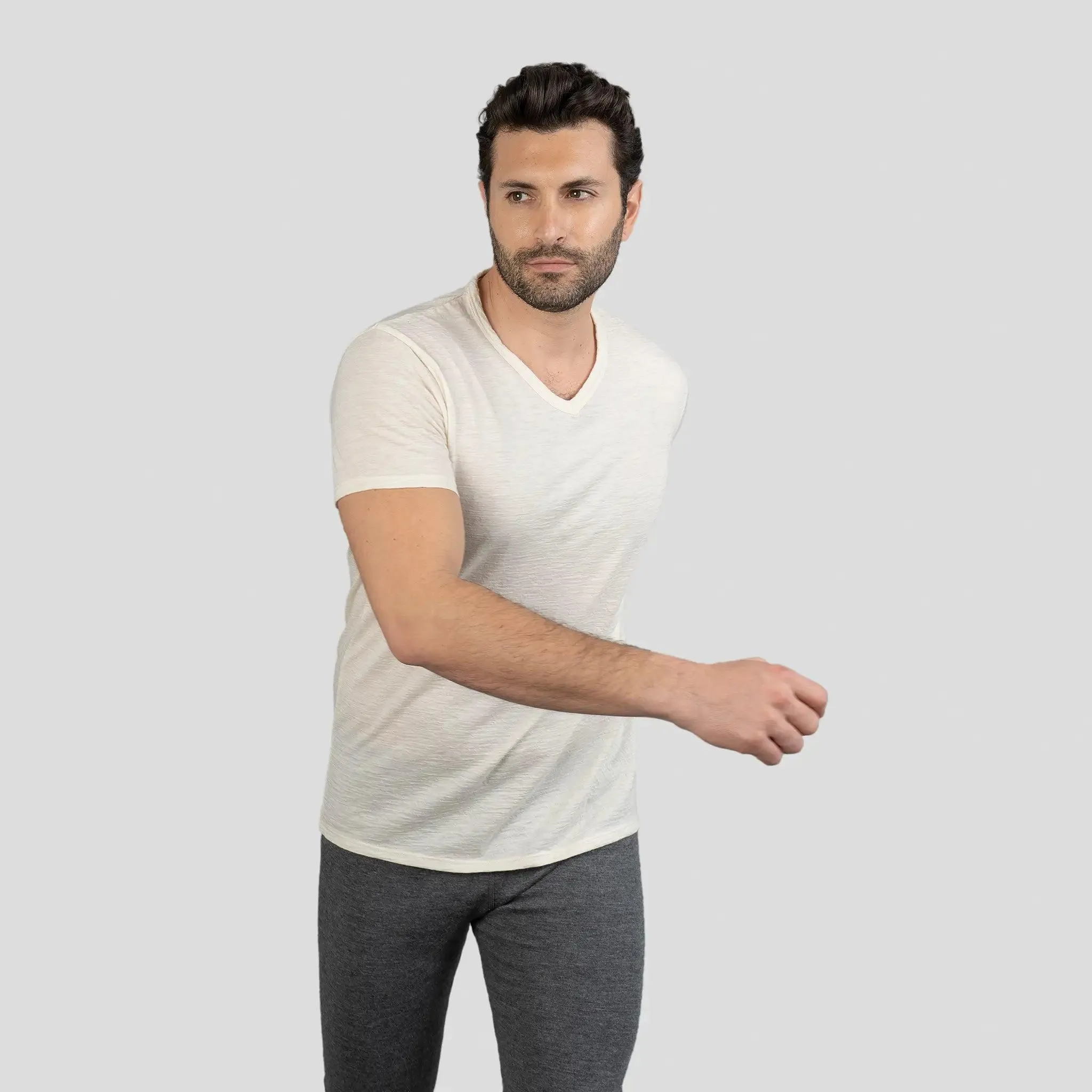 9 Pack - Men's Alpaca Wool V-Neck T-Shirts: 160 Ultralight