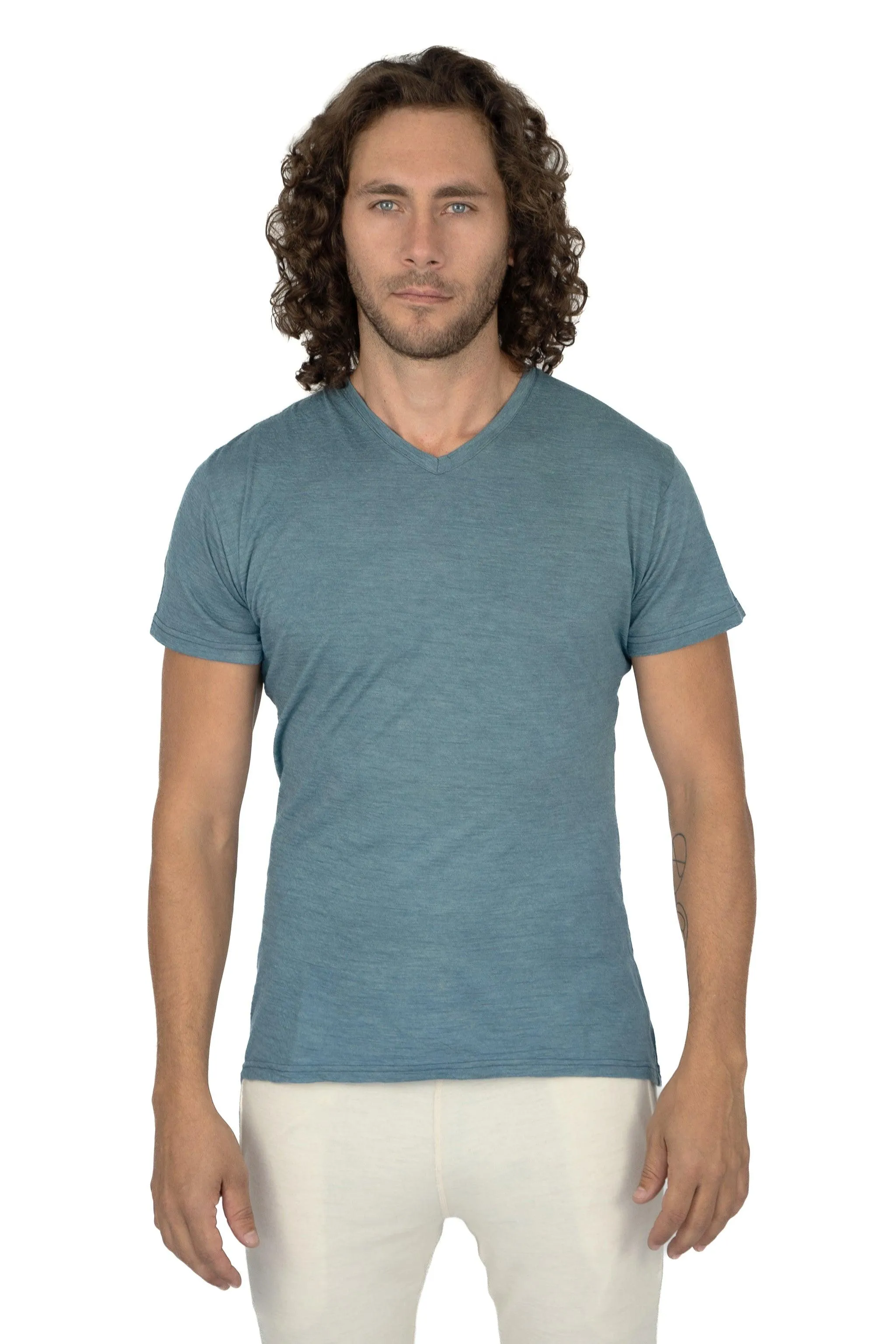 9 Pack - Men's Alpaca Wool V-Neck T-Shirts: 160 Ultralight