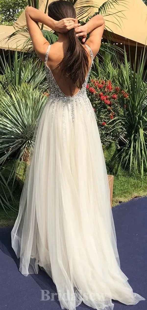 A-line Charming V-Neck Sparkly Modest Elegant Long Party Evening Prom Dresses PD1330