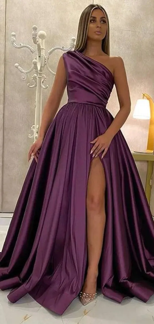 A-line One Shoulder Purple Elegant Fashion Formal Long Evening Prom Dresses PD278