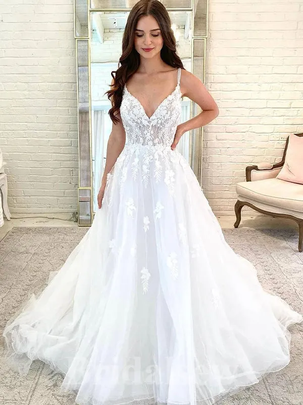 A-line Princess Spaghetti Straps Garden Fairy Beach Vintage Long Wedding Dresses, Dream Bridal Gown WD430