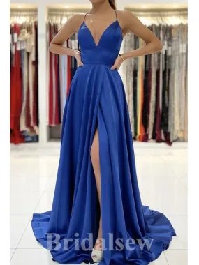 A-line Royal Blue Spaghetti Straps Best Simple Popular Elegant Long Evening Prom Dresses PD1209