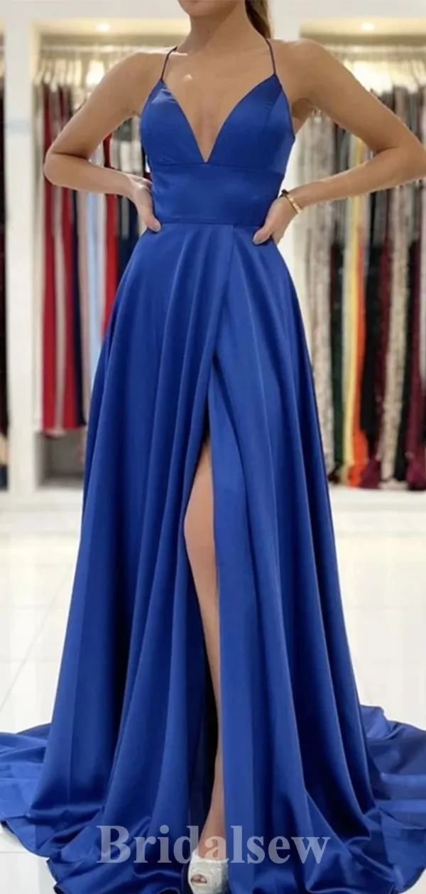 A-line Royal Blue Spaghetti Straps Best Simple Popular Elegant Long Evening Prom Dresses PD1209