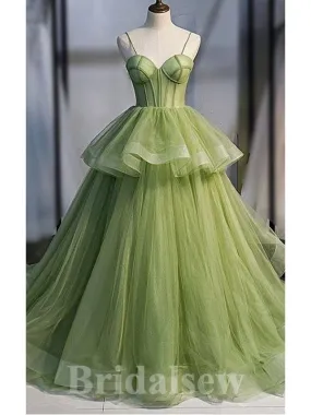 A-line Sage Princess Straps Floor-Length Sweatheart Long Women Evening Prom Dresses PD801