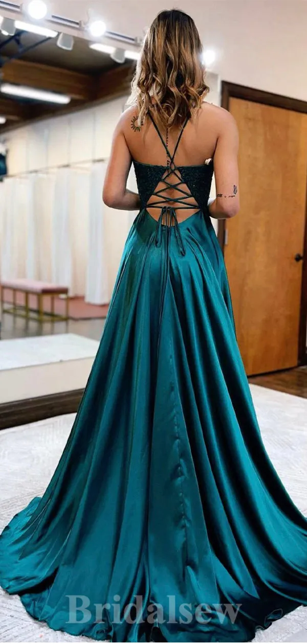 A-line Satin Spaghetti Straps Popular Best Stylish Long Women Evening Prom Dresses PD870