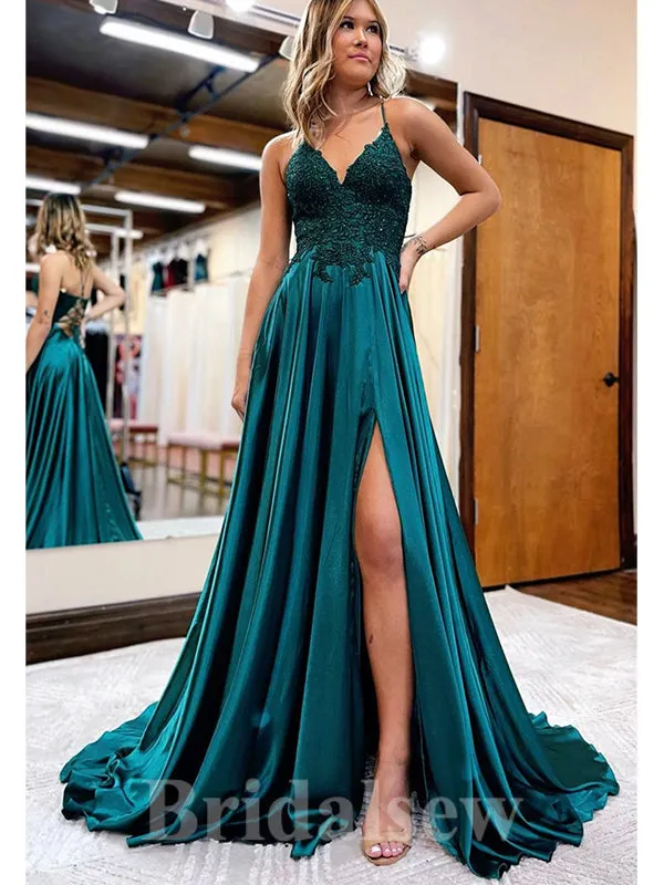 A-line Satin Spaghetti Straps Popular Best Stylish Long Women Evening Prom Dresses PD870