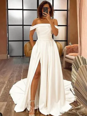 A-line Simple Off the Shoulder Garden Beach Vintage Long Wedding Dresses WD306