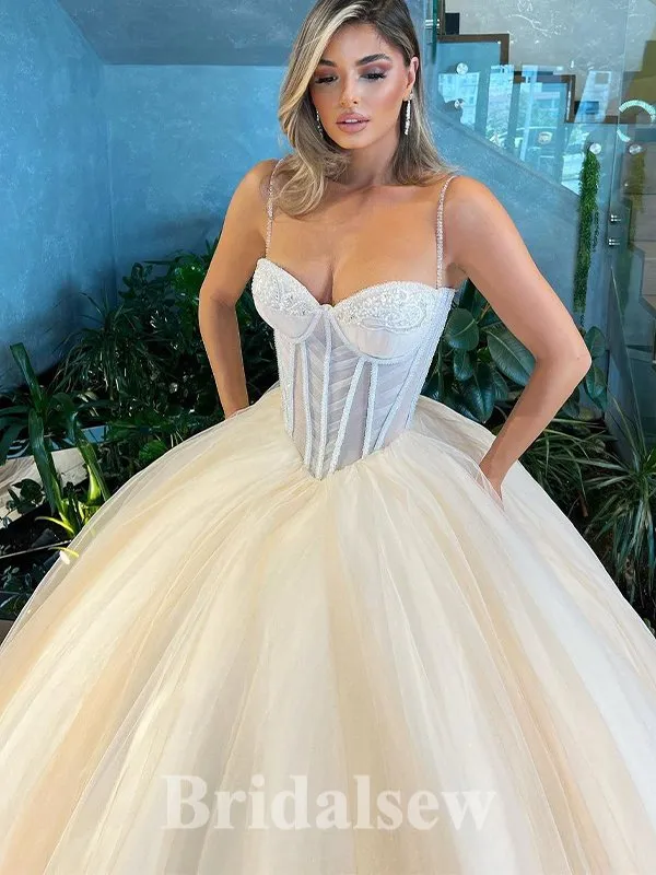 A-line Spaghetti Straps Princess Garden Vintage Dream Beach Long Wedding Dresses, Bridal Gown WD488