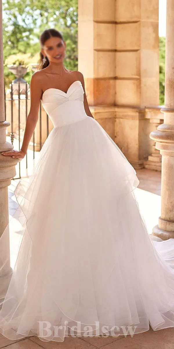 A-line Strapless Unique Gorgeous Vintage Dream Beach Long Wedding Dresses, Bridal Gown WD523