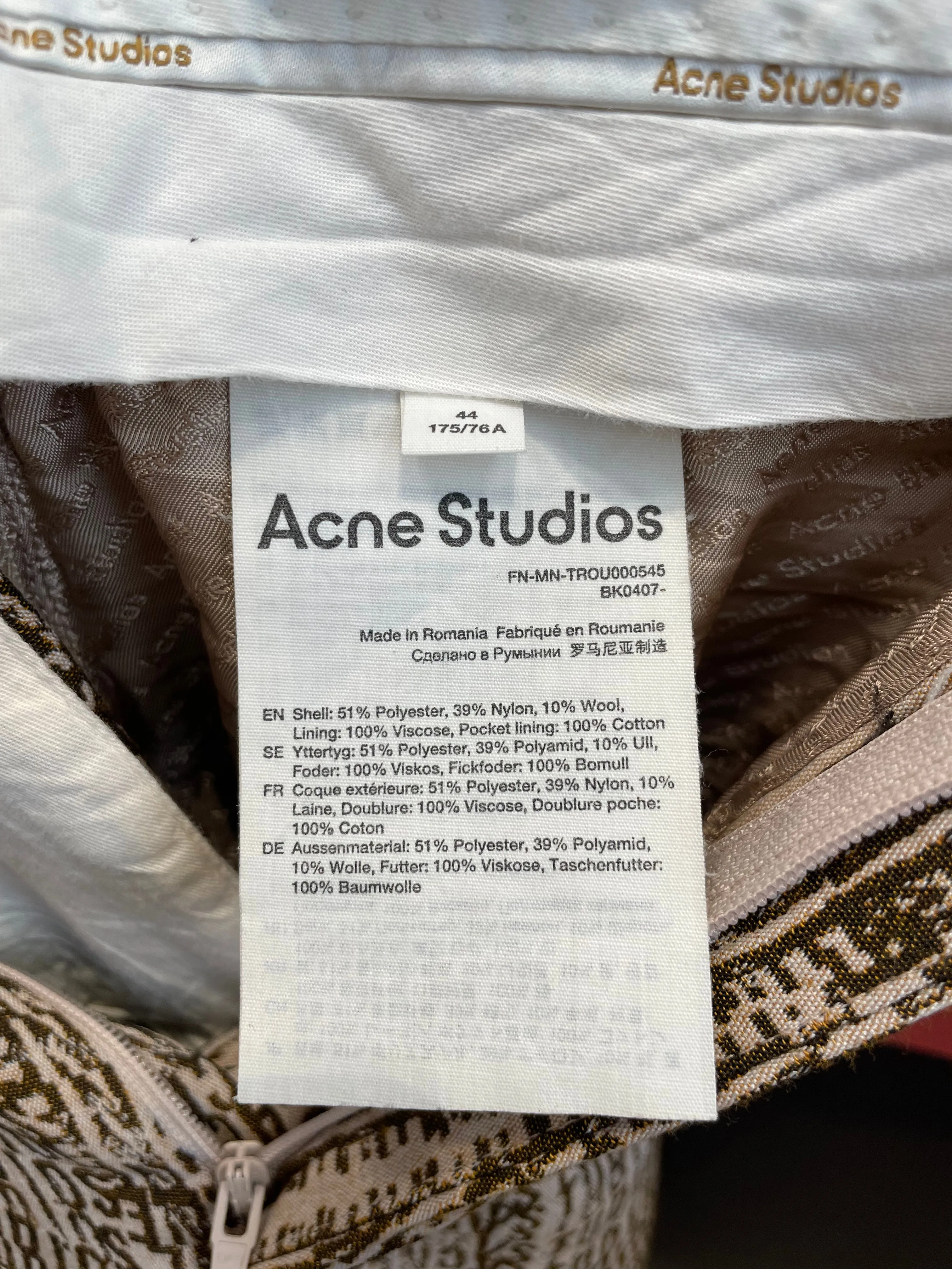 Acne Studios///Straight Pants/44/Cotton/BEG//All Over Print//