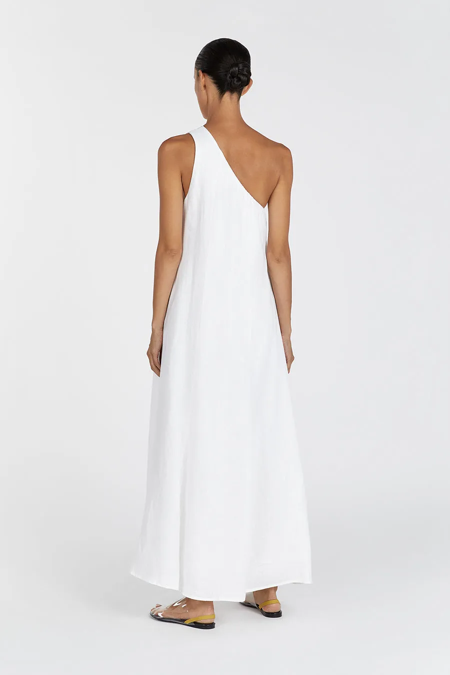 AMBER WHITE ONE SHOULDER MIDI DRESS