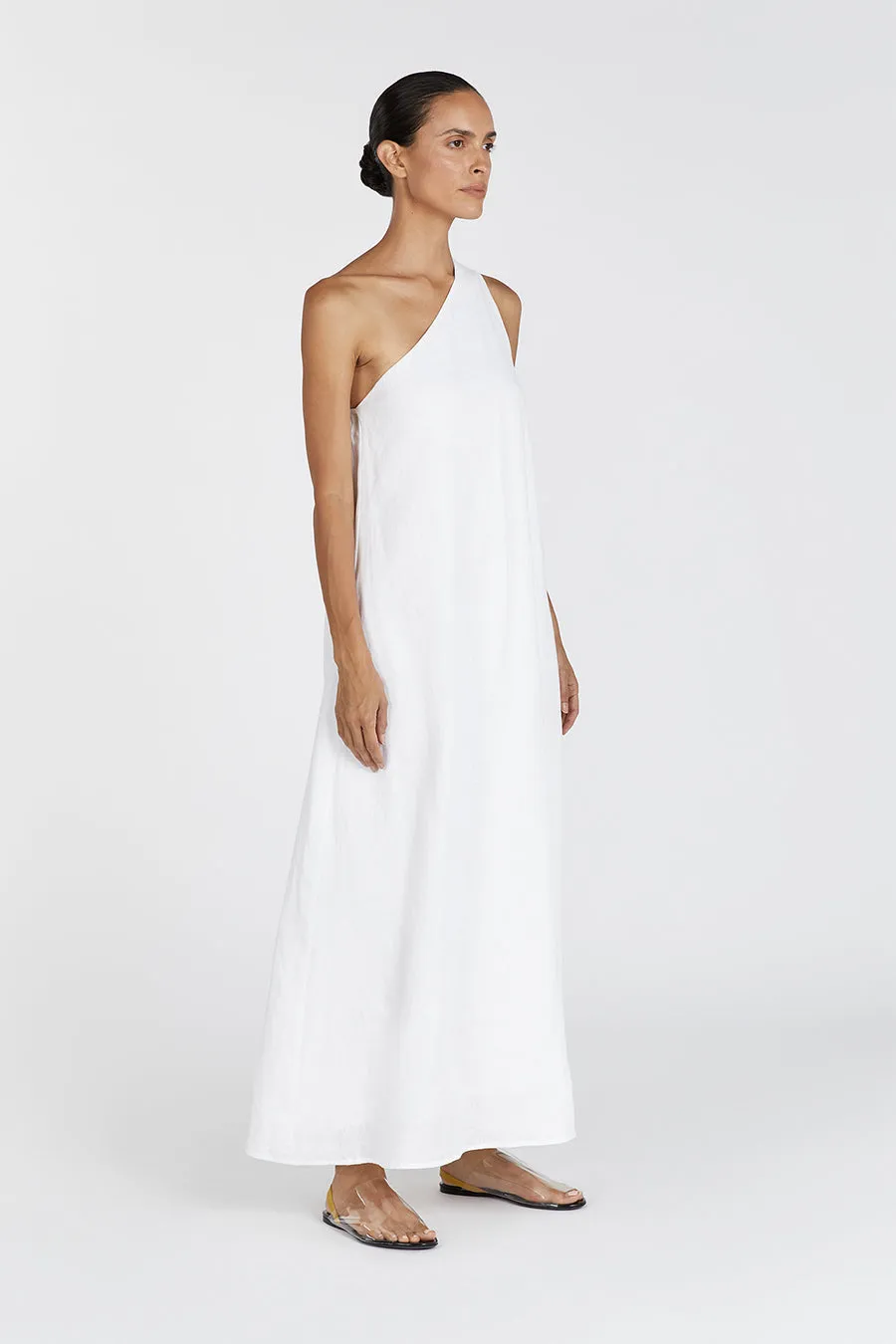 AMBER WHITE ONE SHOULDER MIDI DRESS