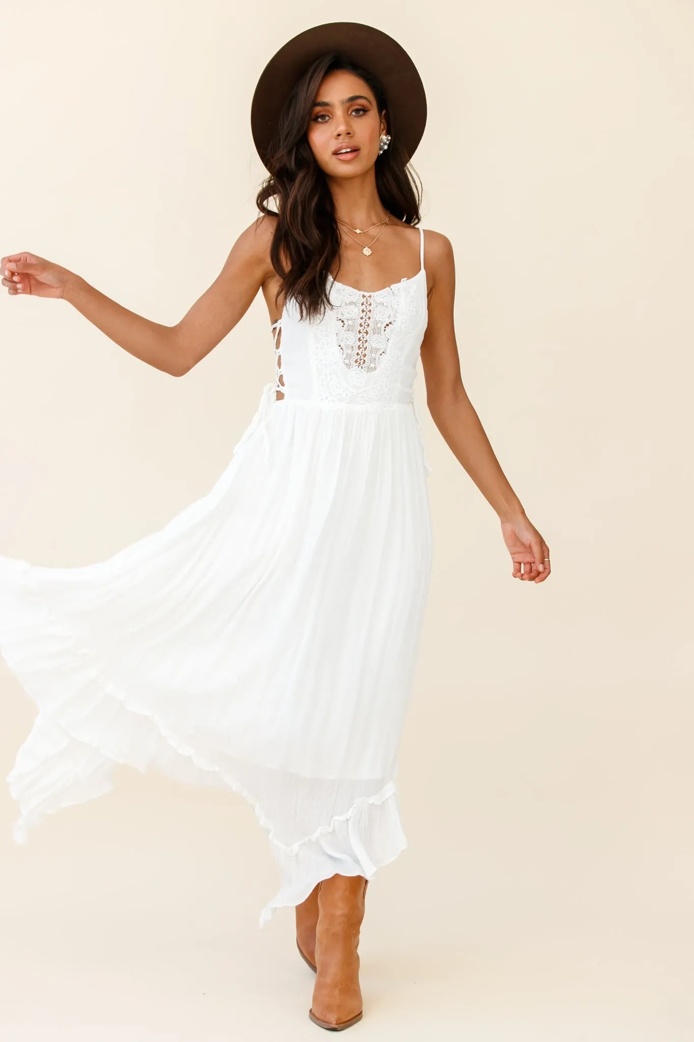 Angel Lace-up Maxi Dress White