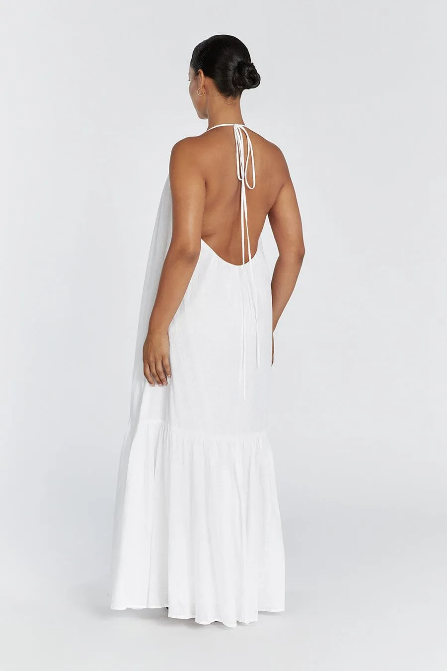 ARI WHITE LINEN HALTER MAXI DRESS