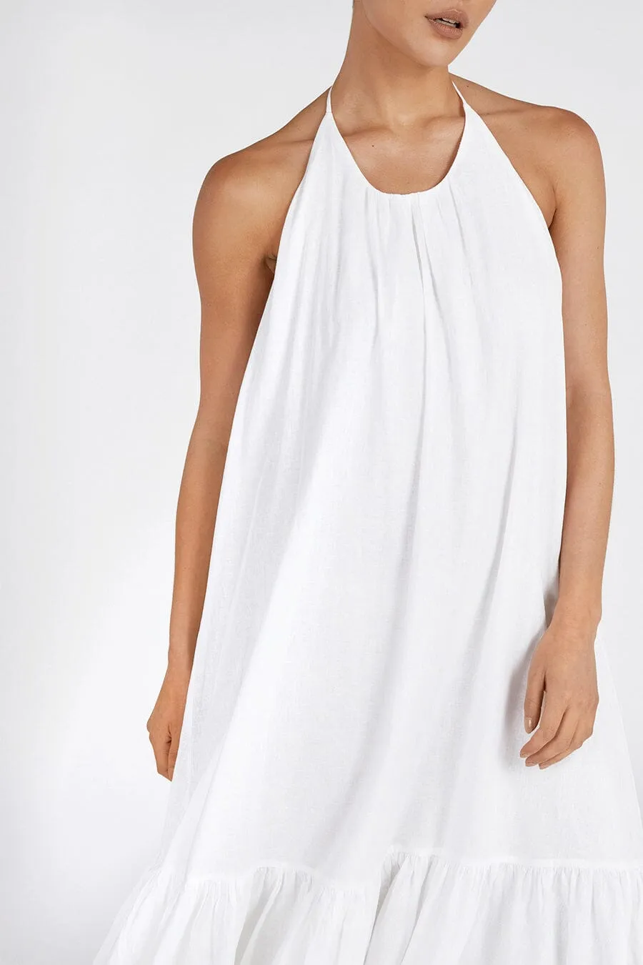 ARI WHITE LINEN HALTER MAXI DRESS