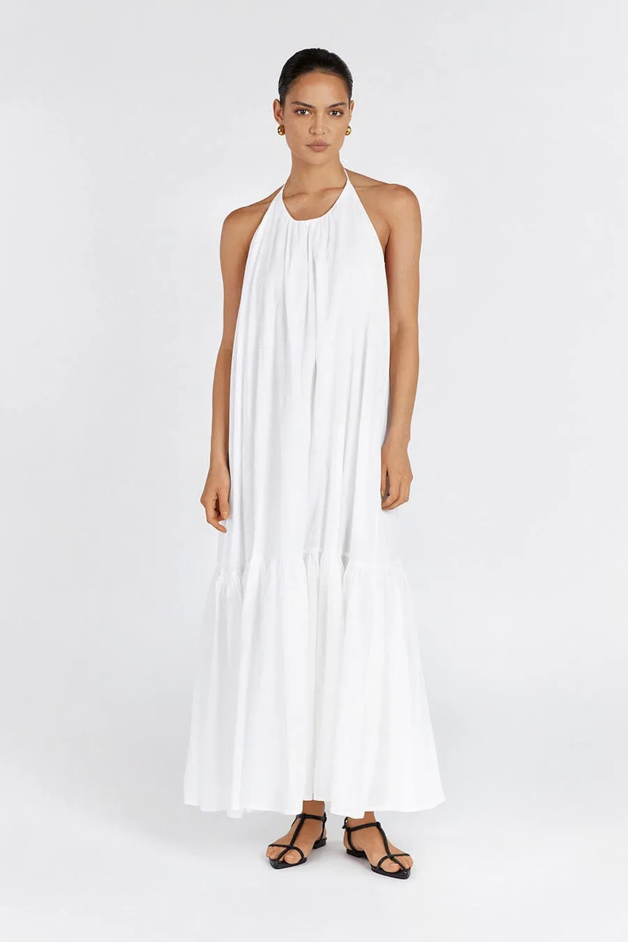 ARI WHITE LINEN HALTER MAXI DRESS