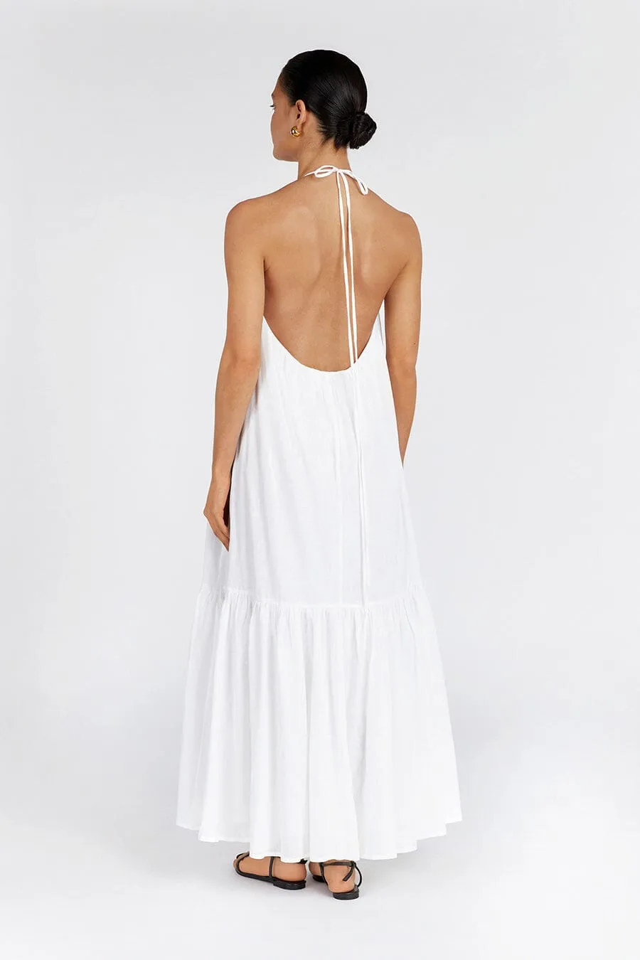 ARI WHITE LINEN HALTER MAXI DRESS