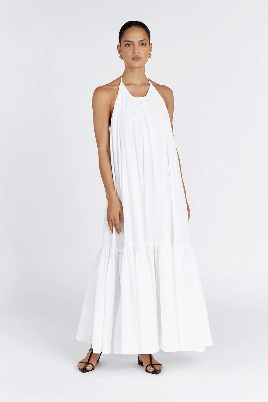 ARI WHITE LINEN HALTER MAXI DRESS