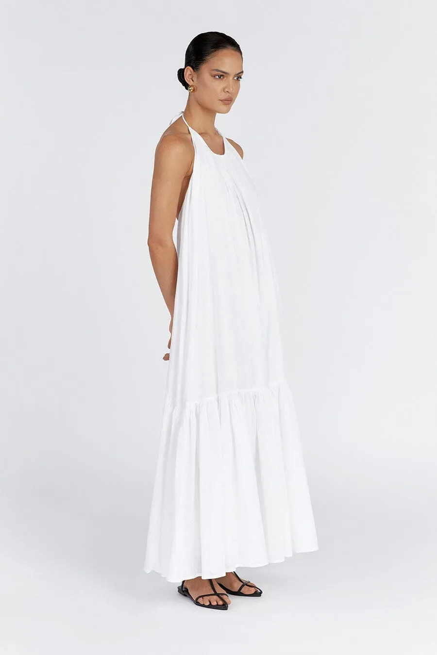 ARI WHITE LINEN HALTER MAXI DRESS