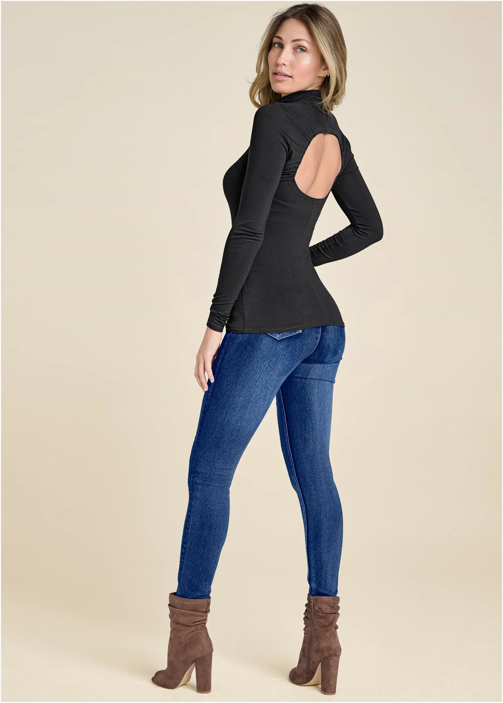 Black Casual Top with Back Cut-Out Design