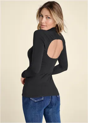 Black Casual Top with Back Cut-Out Design