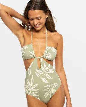 Beach Classics Fashion One Piece Swimsuit - Oil Green Leavin