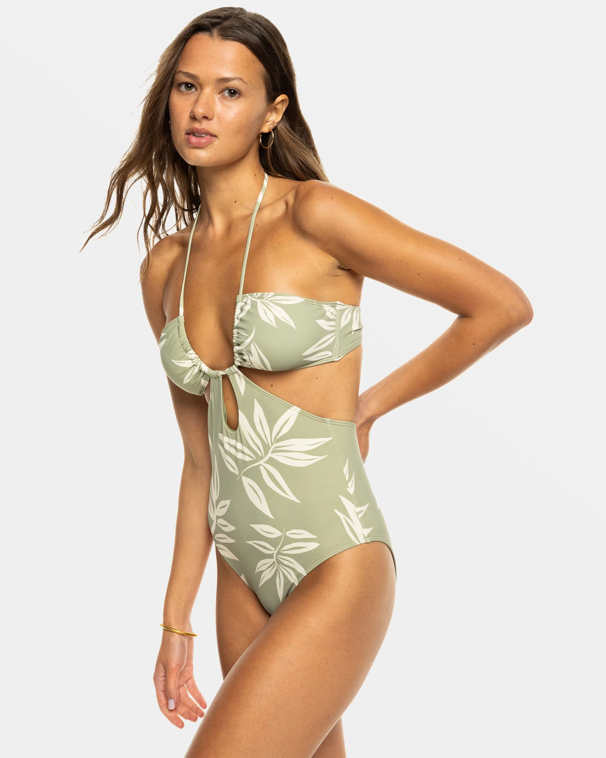 Beach Classics Fashion One Piece Swimsuit - Oil Green Leavin