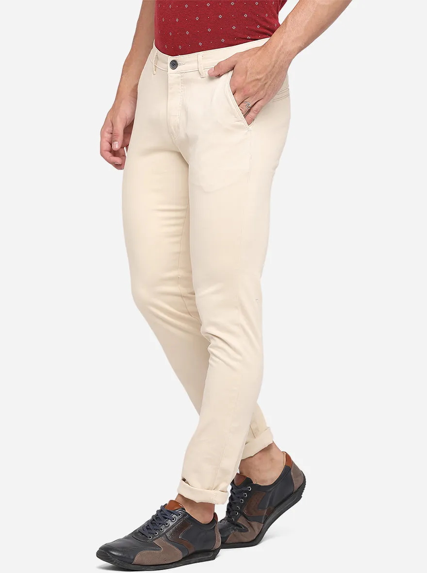 Beige Solid Neo Fit Casual Trouser | Greenfibre