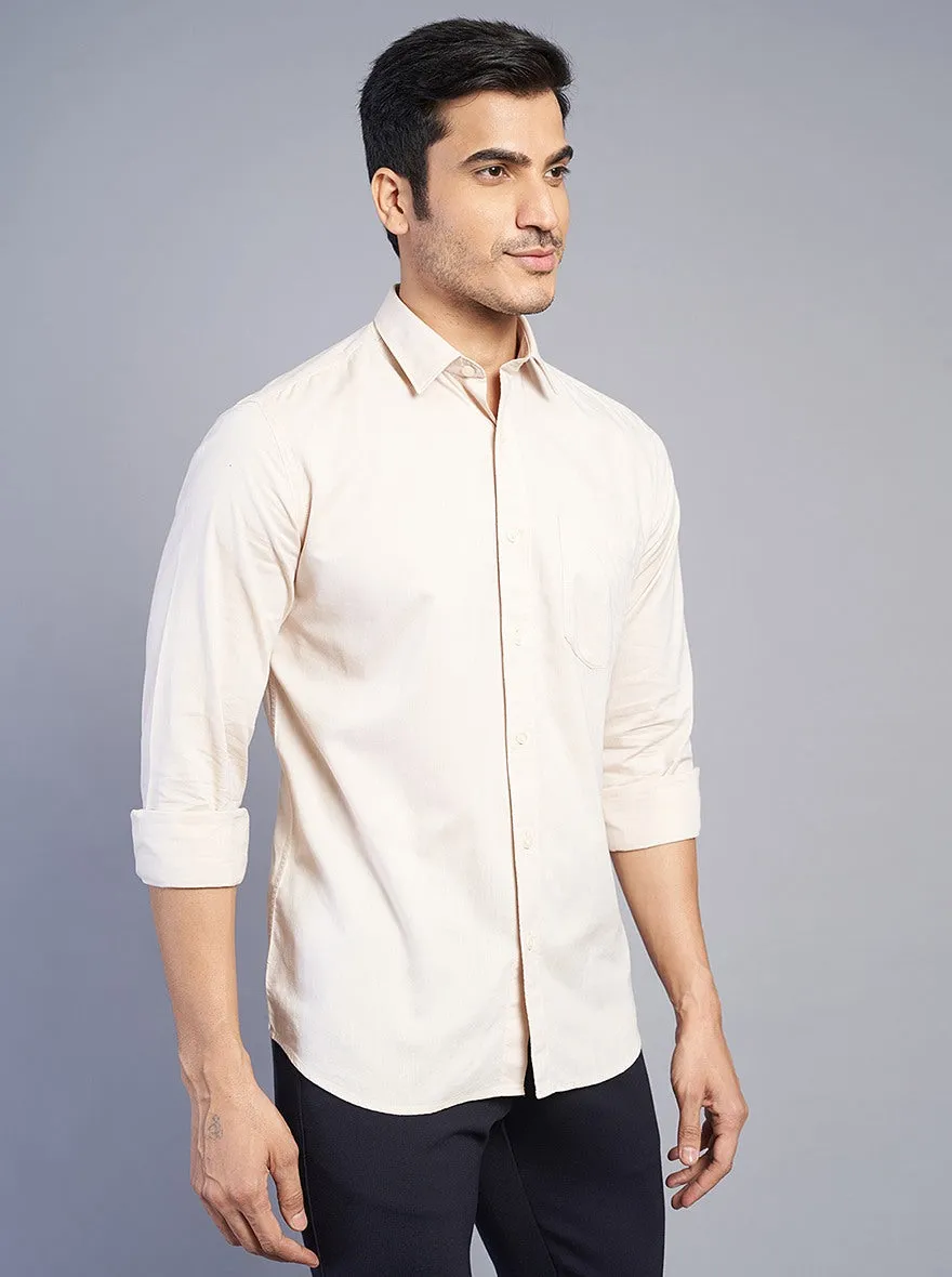 Beige Solid Slim Fit Semi Casual Shirt | JadeBlue