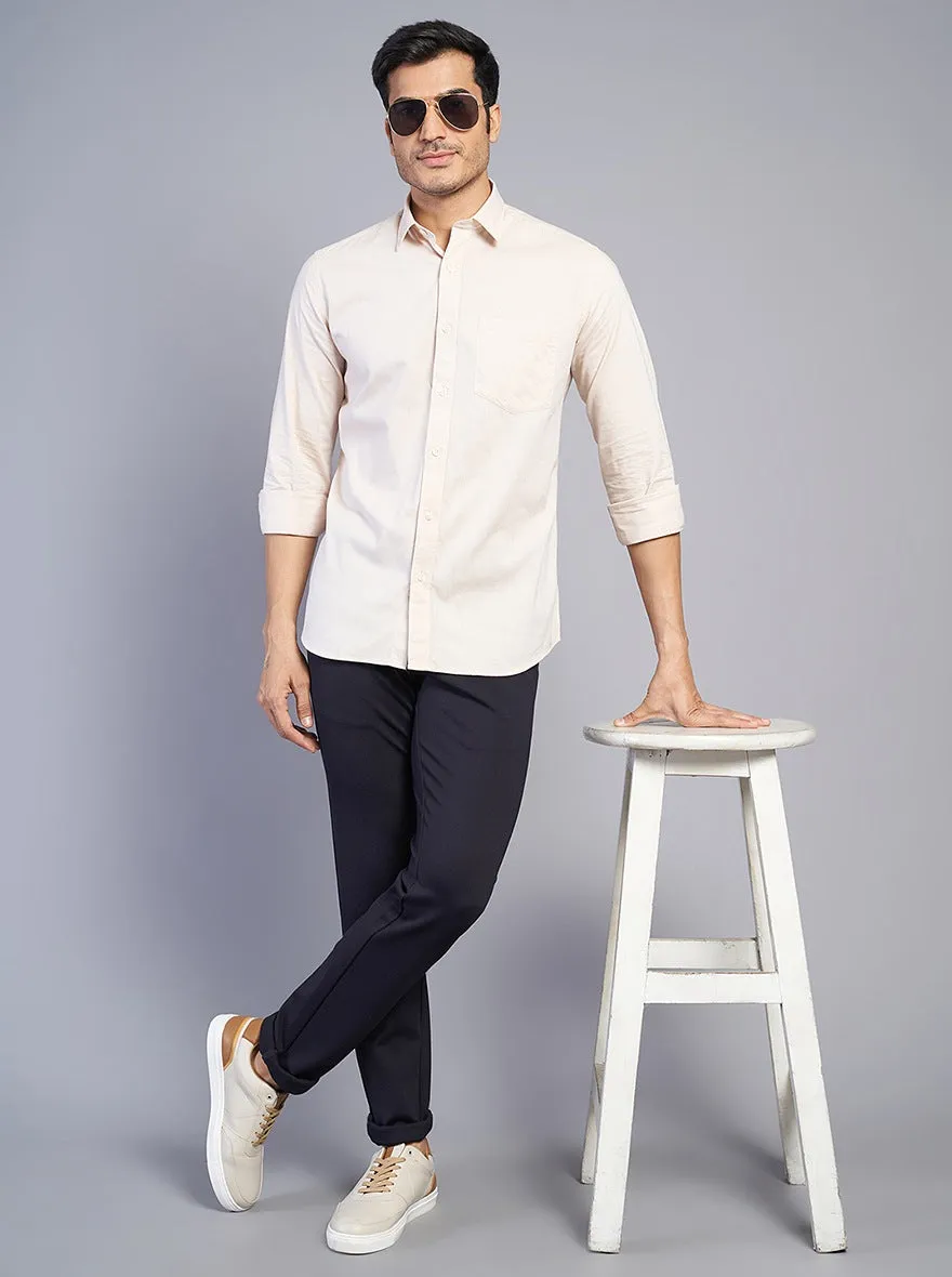 Beige Solid Slim Fit Semi Casual Shirt | JadeBlue