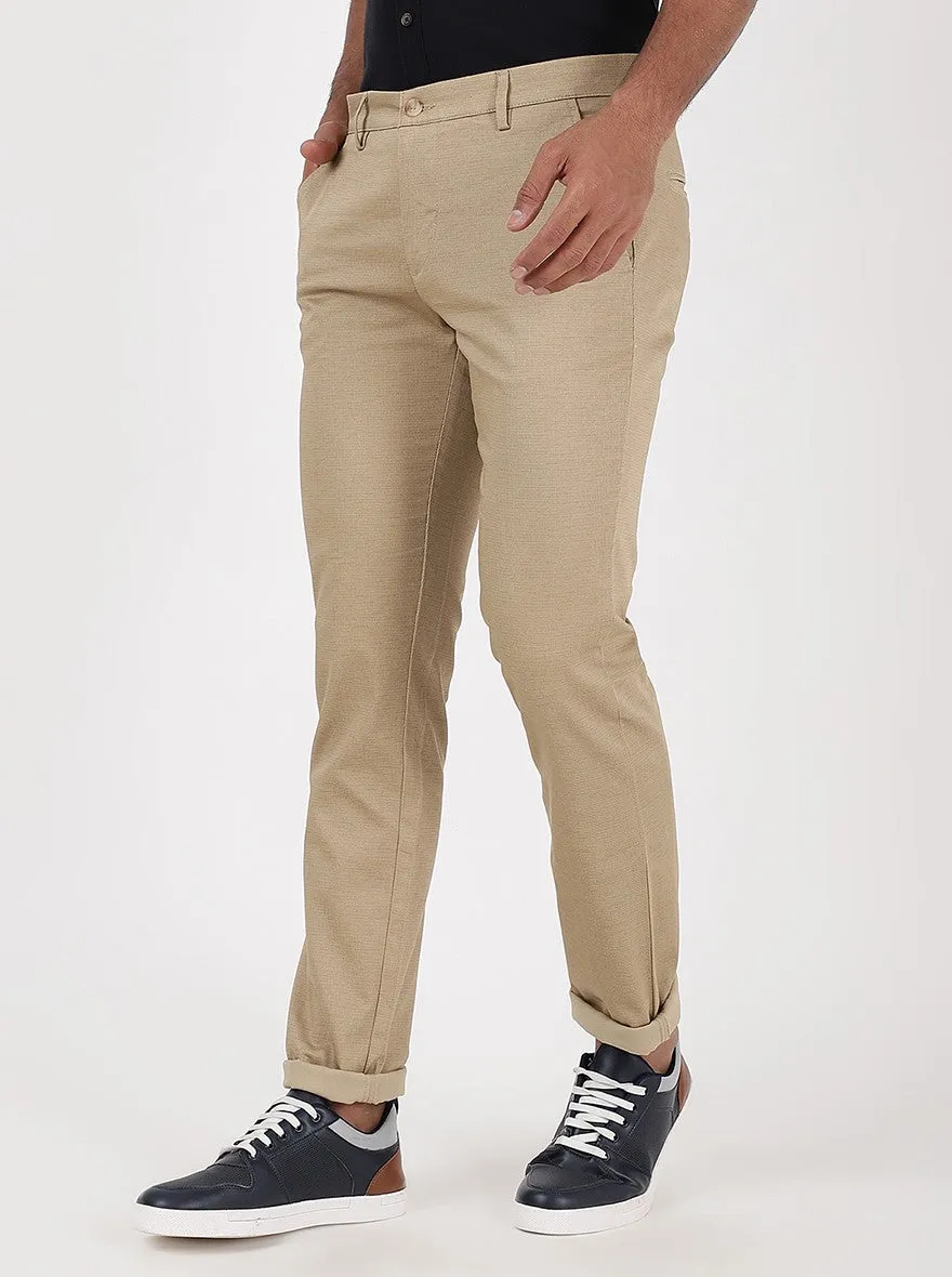 Beige Solid Super Slim Fit Casual Trouser | Greenfibre