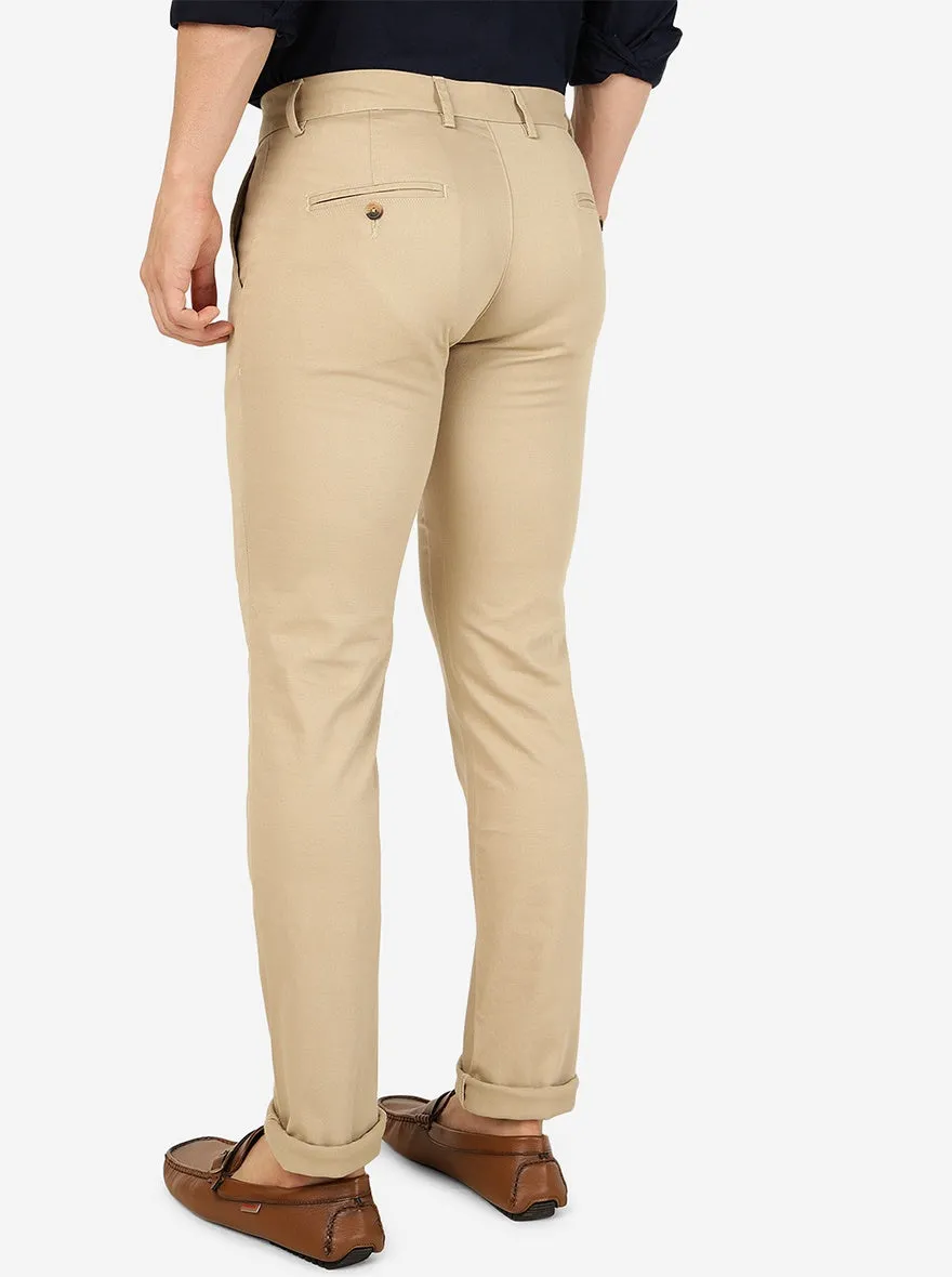 Beige Solid Super Slim Fit Casual Trouser | Greenfibre