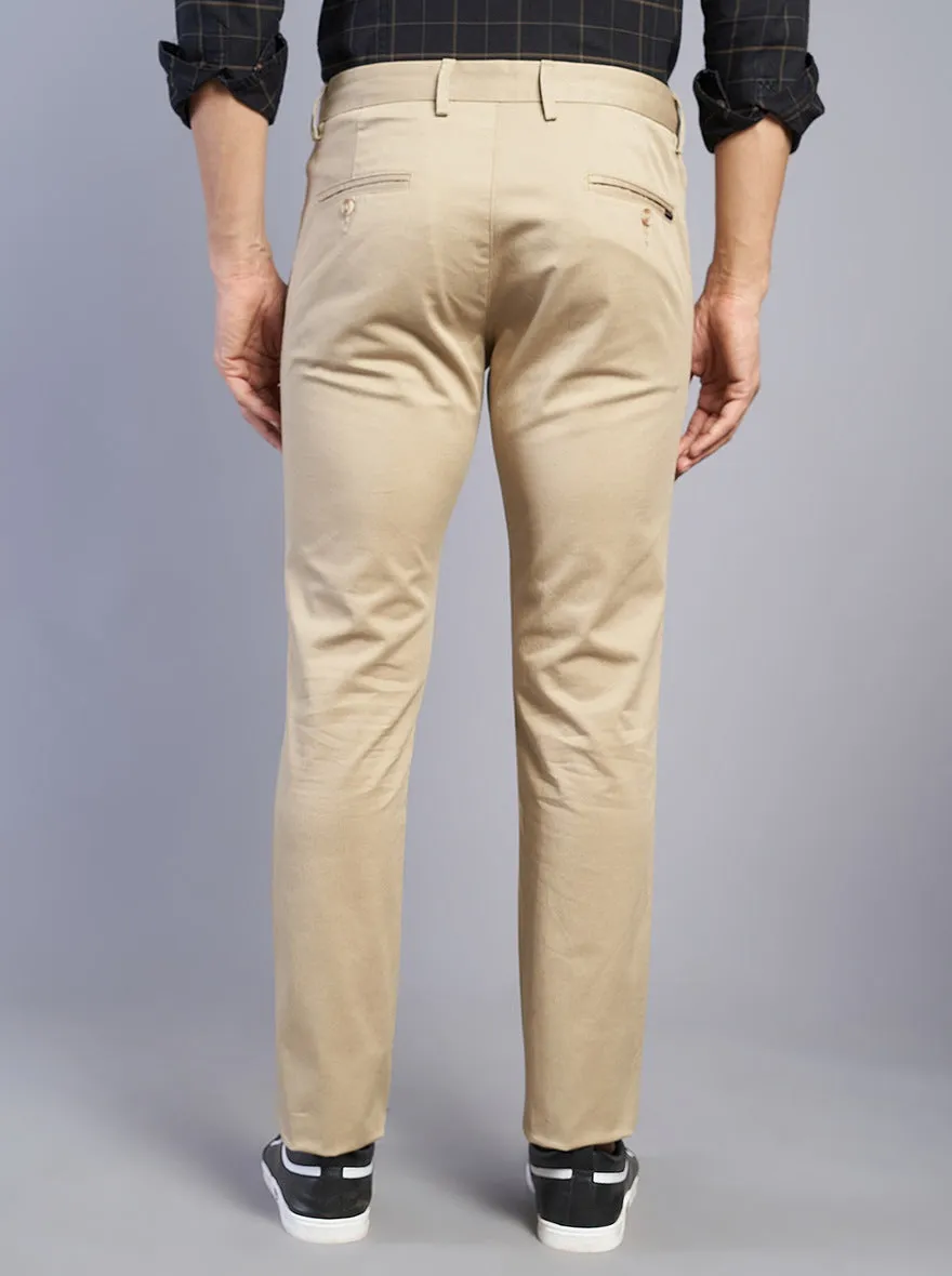 Beige Solid Super Slim Fit Casual Trouser | Greenfibre