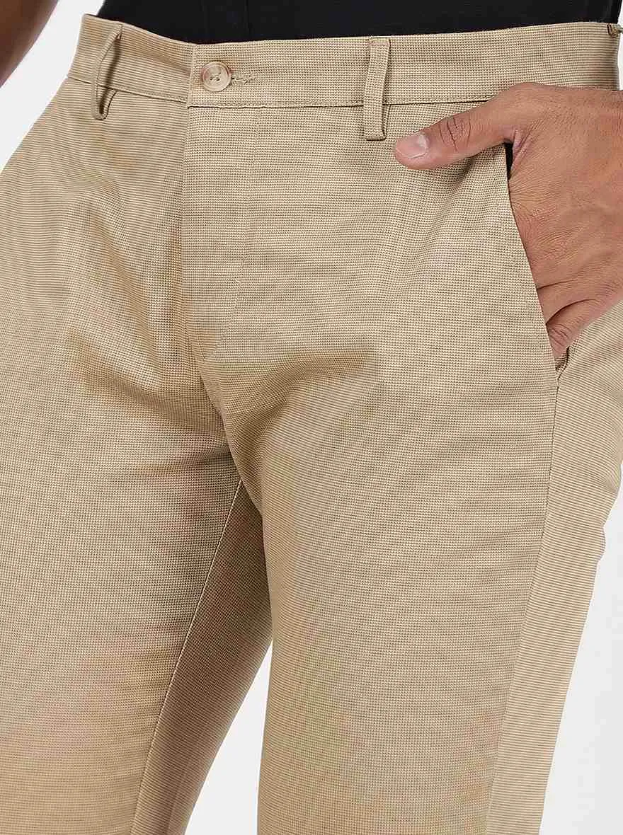 Beige Solid Super Slim Fit Casual Trouser | Greenfibre