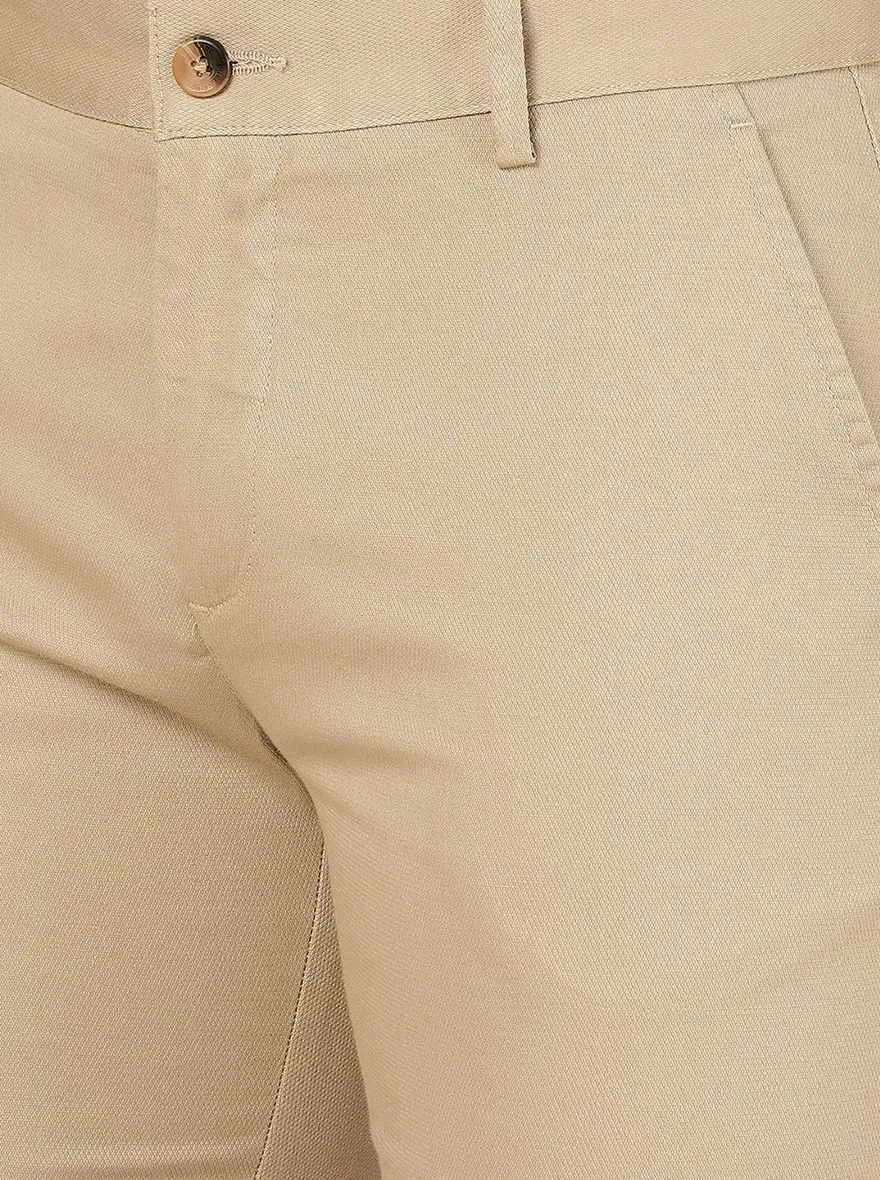 Beige Solid Super Slim Fit Casual Trouser | Greenfibre