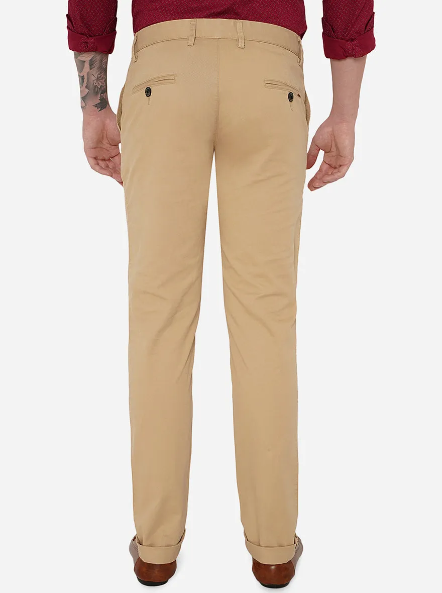 Beige Solid Uno Fit Casual Trouser | JadeBlue