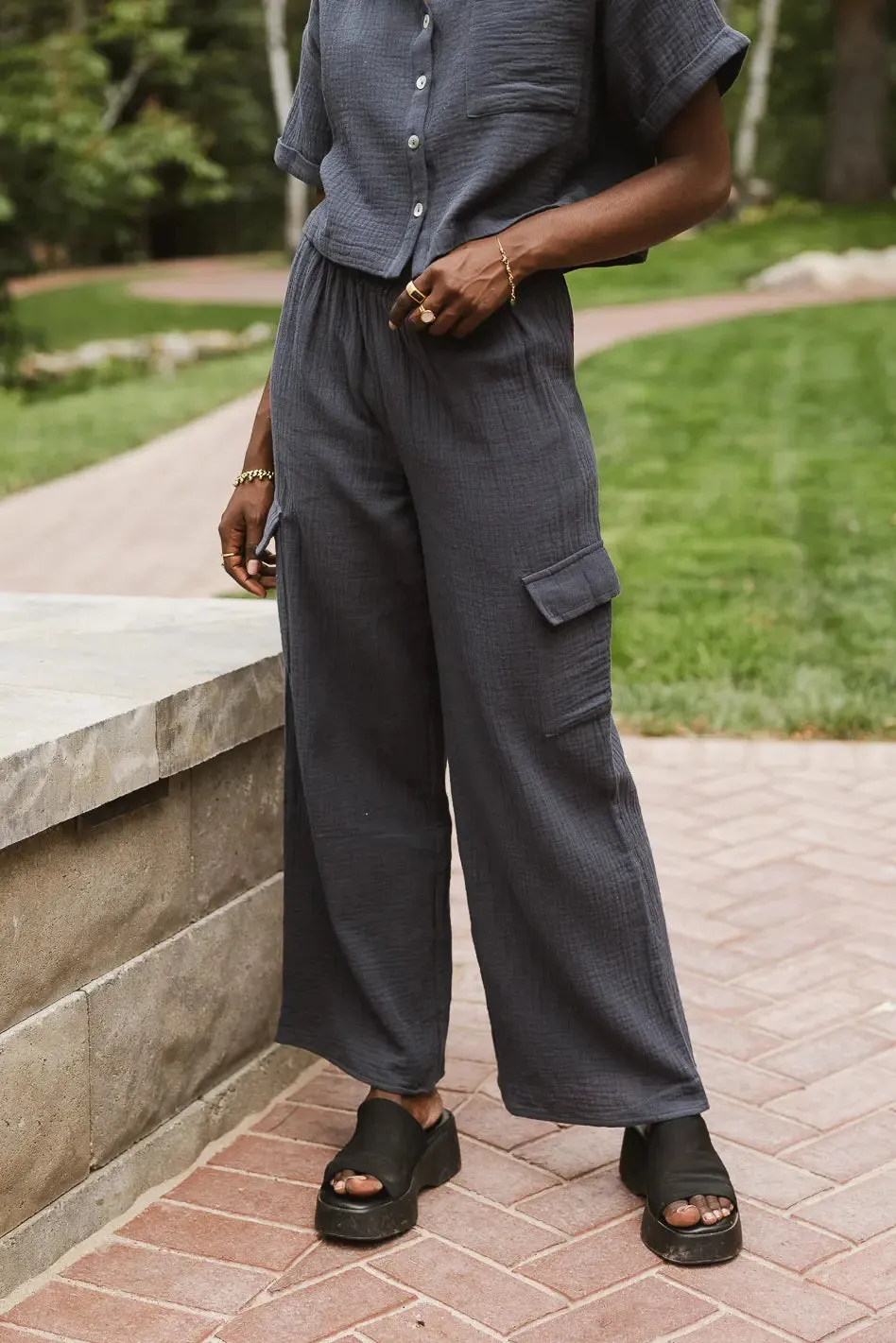 Benji Cotton Gauze Pants in Slate Blue