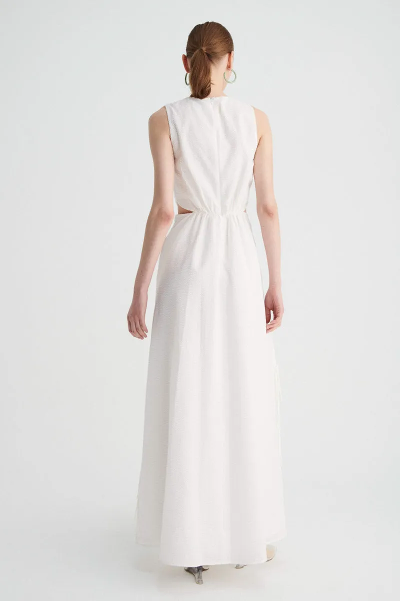 Bentley Sleevless Maxi Dress with Ties - White