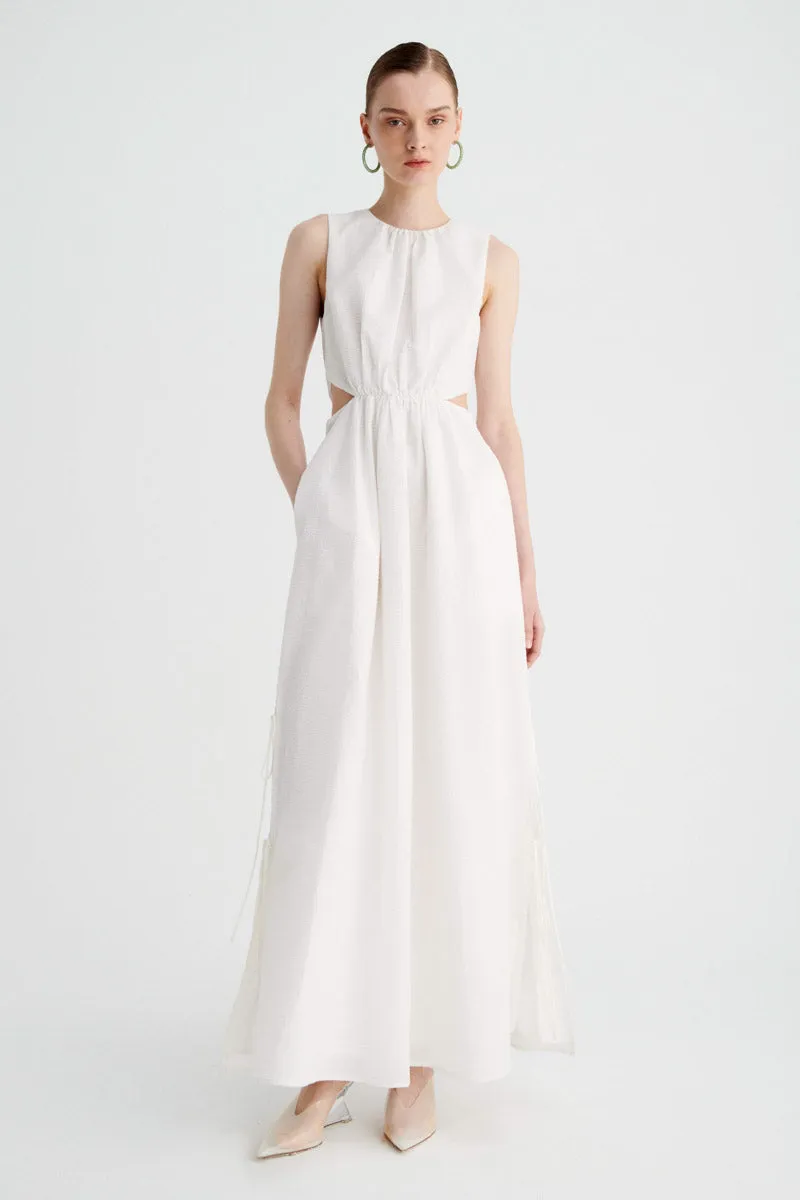 Bentley Sleevless Maxi Dress with Ties - White