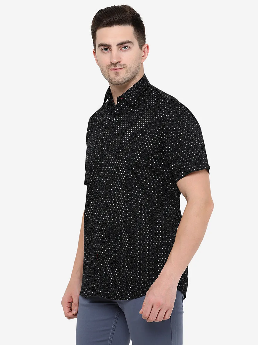 Black Printed Slim Fit Casual Shirt | JadeBlue