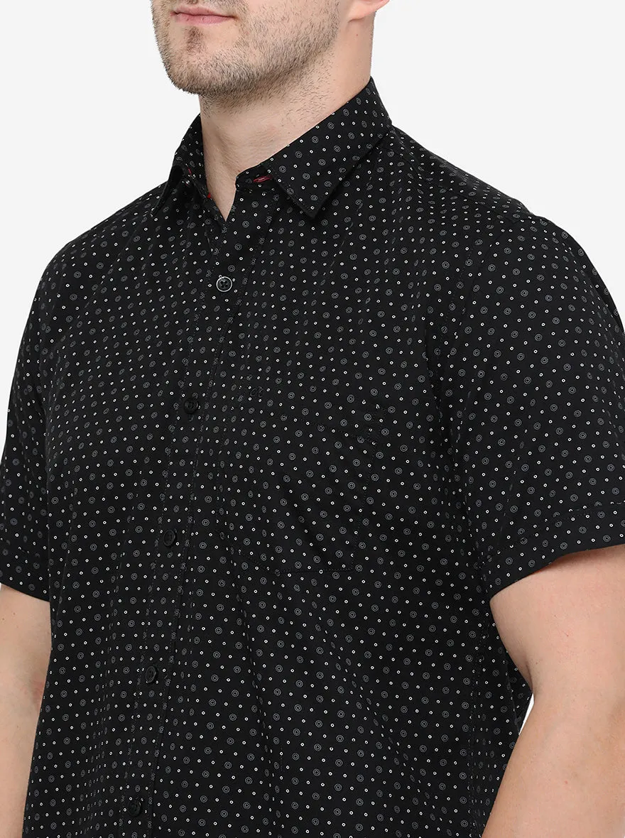 Black Printed Slim Fit Casual Shirt | JadeBlue