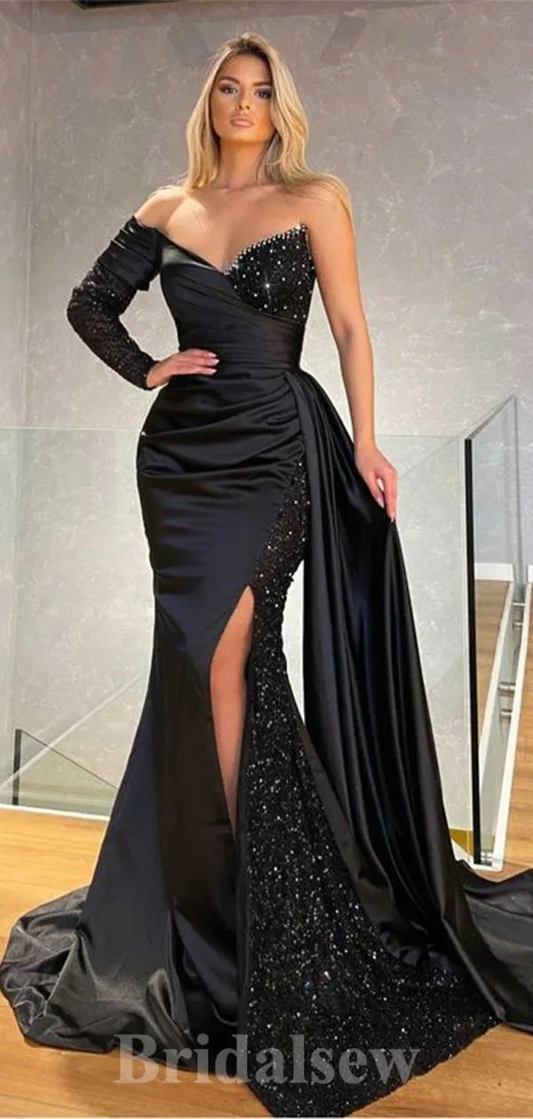 Black Unique Design New Best Modest Mermaid Long Women Evening Party Prom Dresses PD716