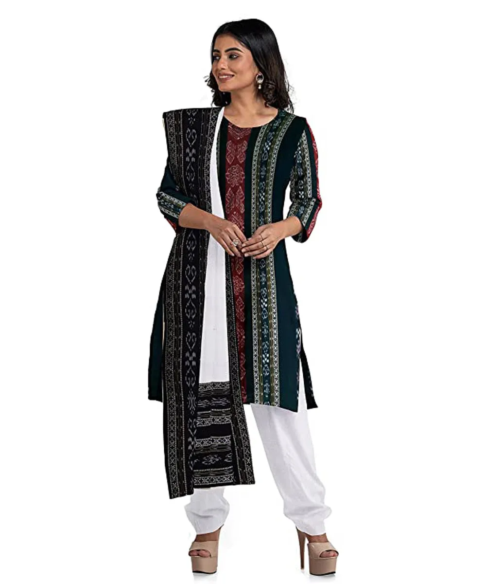 Black white handwoven cotton nuapatna dress material