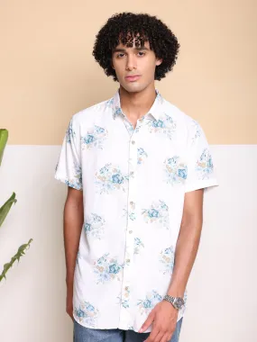 Blue Half Casual Printed Cotton Shirt Regular Fit For Man