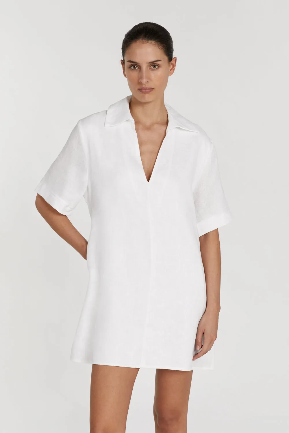 CANDICE WHITE LINEN SMOCK DRESS