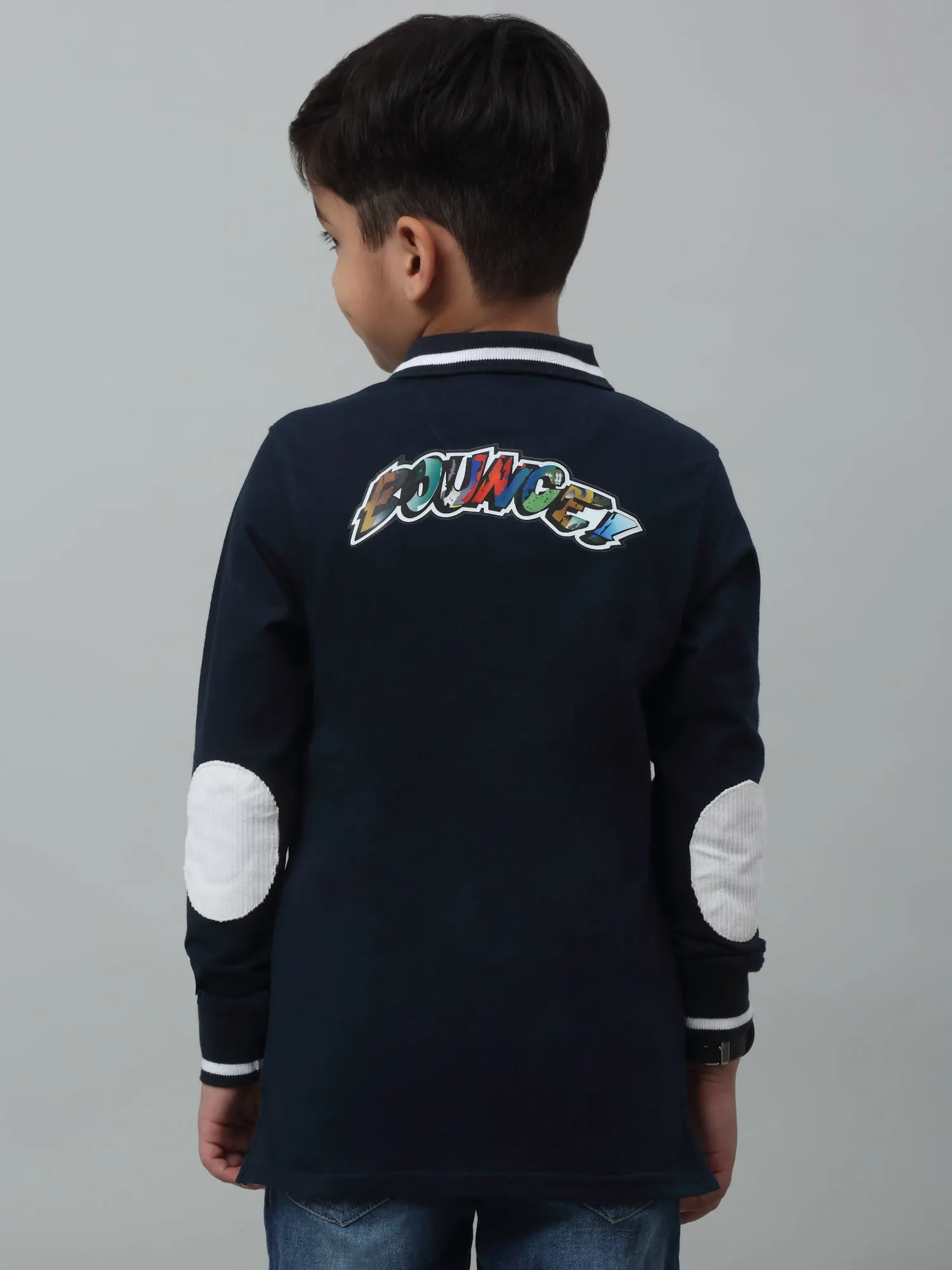 Cantabil Boys Navy Blue Solid Full Sleeves Casual Cotton T-Shirt