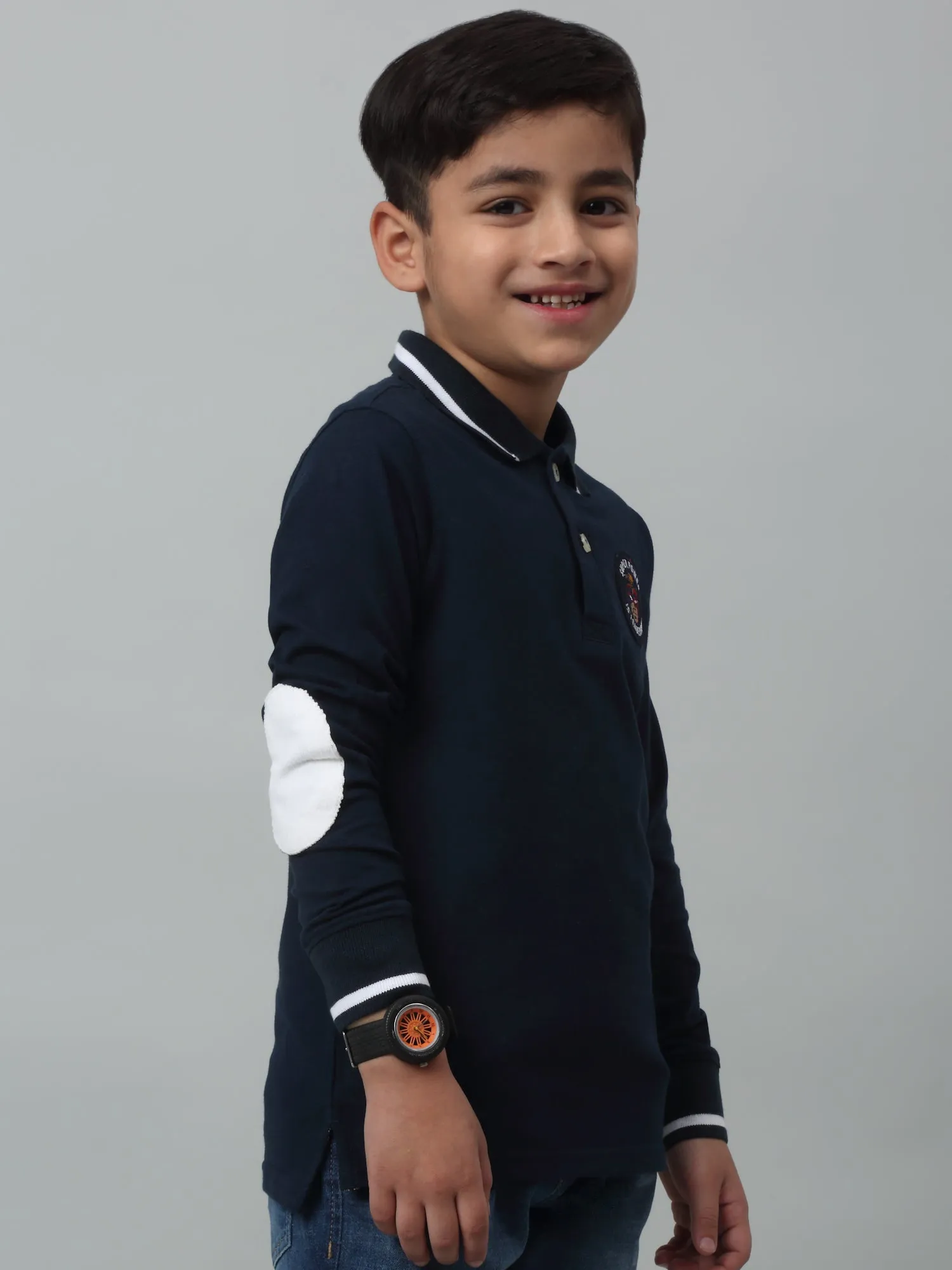 Cantabil Boys Navy Blue Solid Full Sleeves Casual Cotton T-Shirt